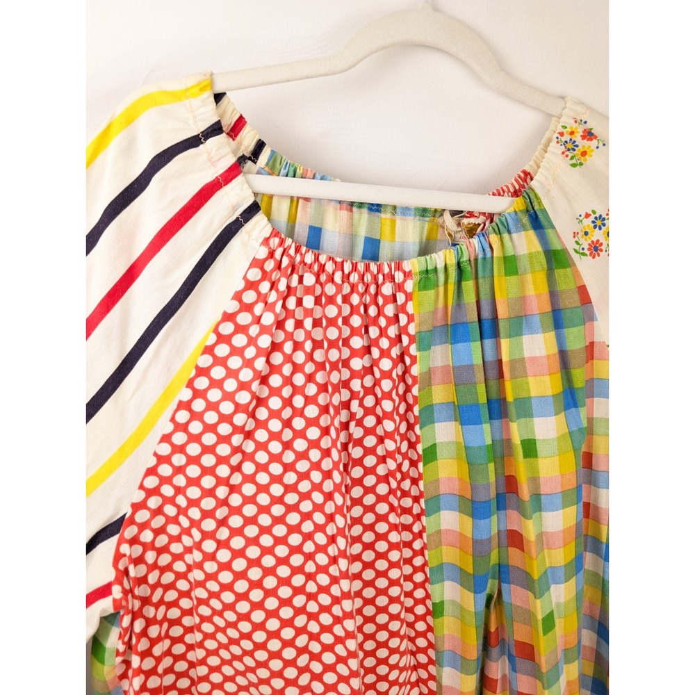 Vintage 70s Handmade Patchwork Utility Shirt Sz L Multicolor Peasant Cottagecore - Picture 5 of 9